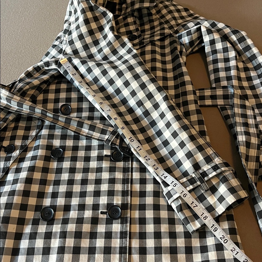 COACH Checkered Gingham Black & Ivory Mid Length Rain / Trench Coat - 6 - Picture 10 of 14